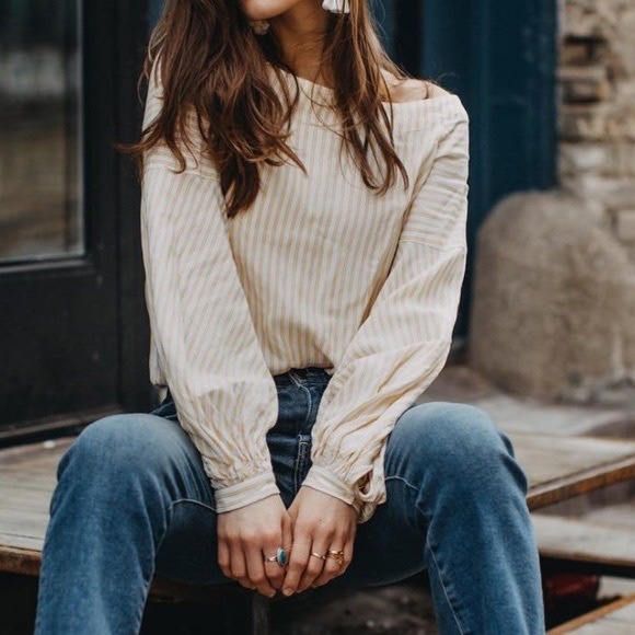 Anthropologie Tops - NWT Anthropologie Maeve Clotille Top - Yellow Striped Off Shoulder